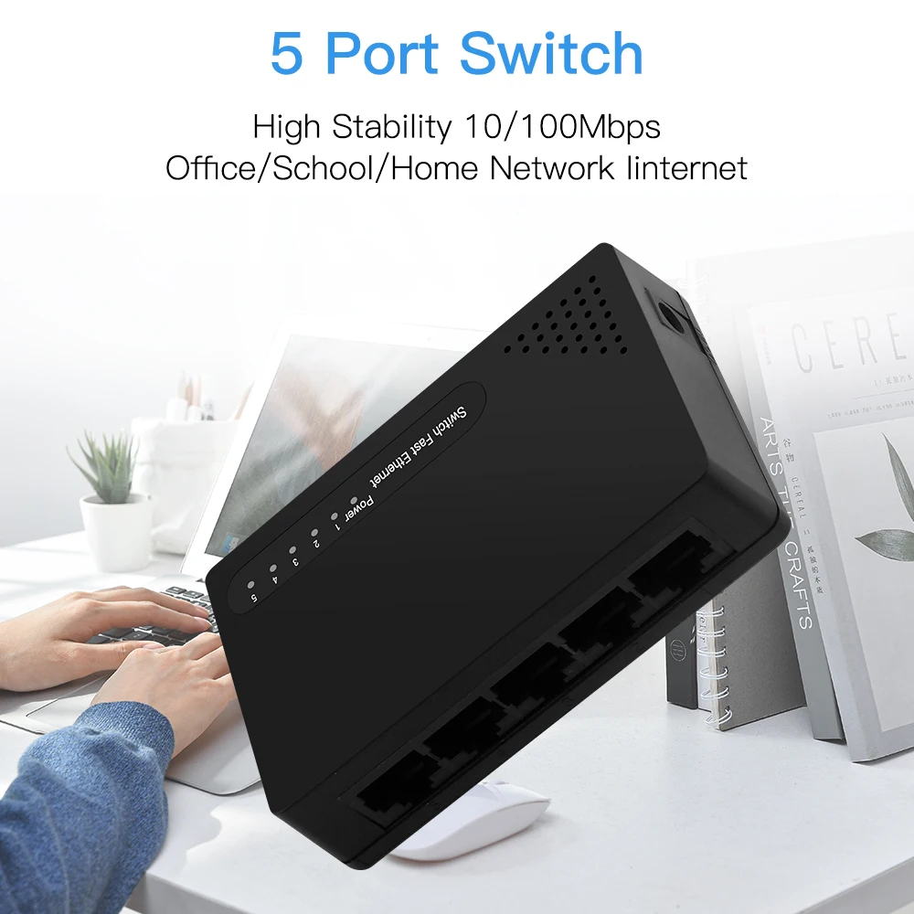 5 Port Network Switch Splitter 100M Mini Ethernet Network Adapter For Home Office EU/US Plug