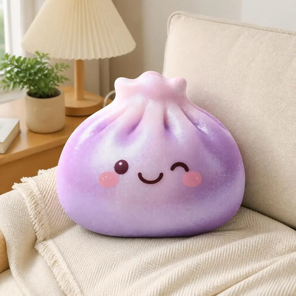 Squishy Dumpling  Shaped Stuffed Throw Pillow Cute Smiling Food Cushion for Sofa Bedroom Home Decor Gift for Kids Room