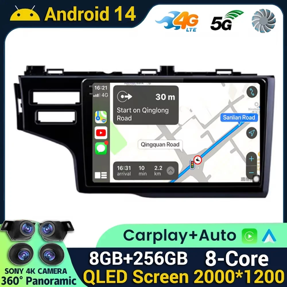 

Android 14 Car Radio Carplay Auto GPS For Honda Jazz 3 2015 - 2020 Fit 3 GP GK 2013-2020 Stereo Multimedia Player Navigation DSP