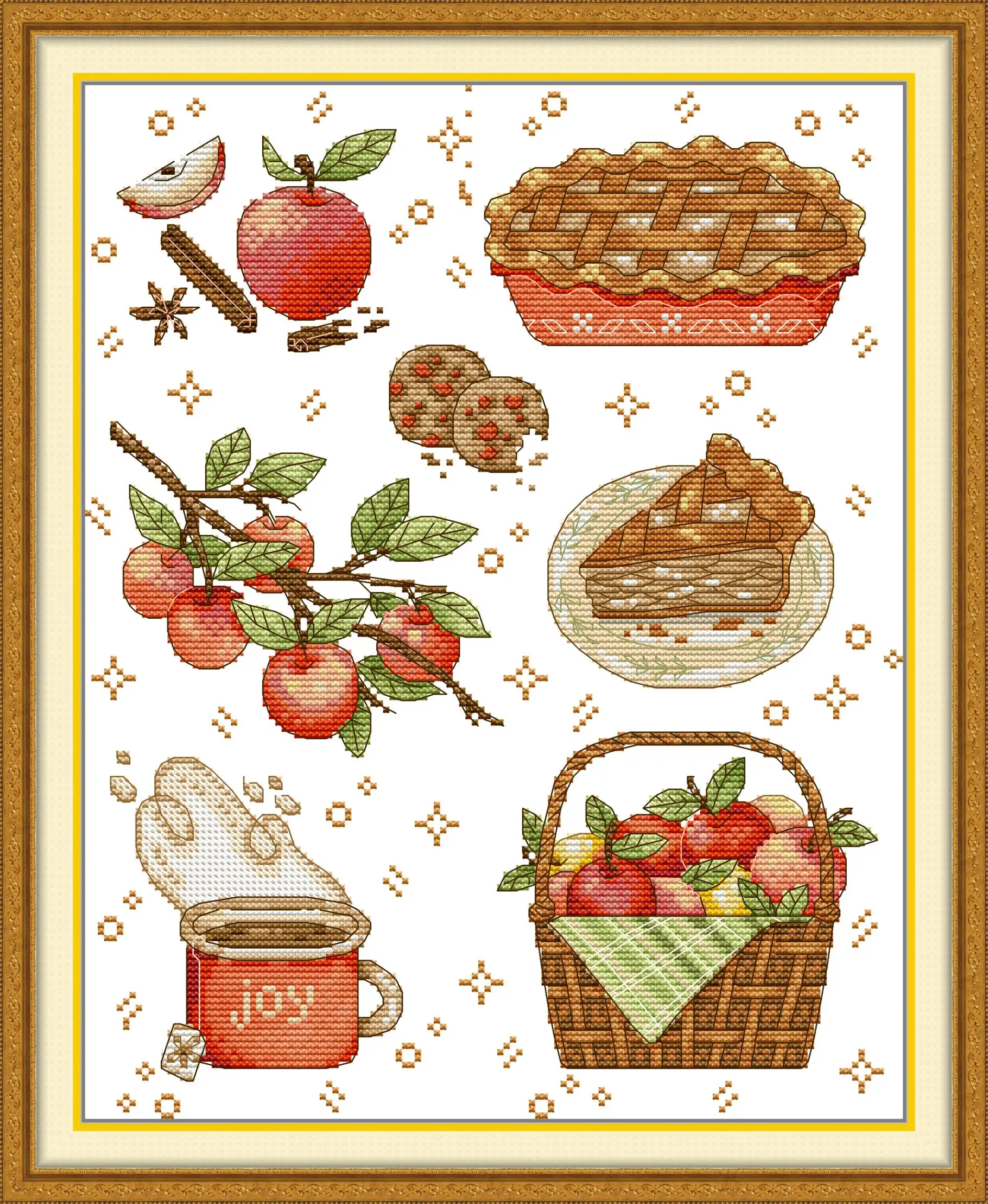 

Maydear Full Cross Stitch Kit,11CT/14CT/16CT/9CT Aida Fabric,DMC Threads Sewing Pattern Embroidery Set-Apples and Food