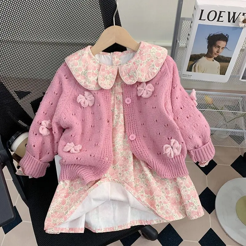 

Spring and Autumn Girls' Dress Set Fashion New Style Children's Knitted Cardigan+Princess Skirt 2-piece Set