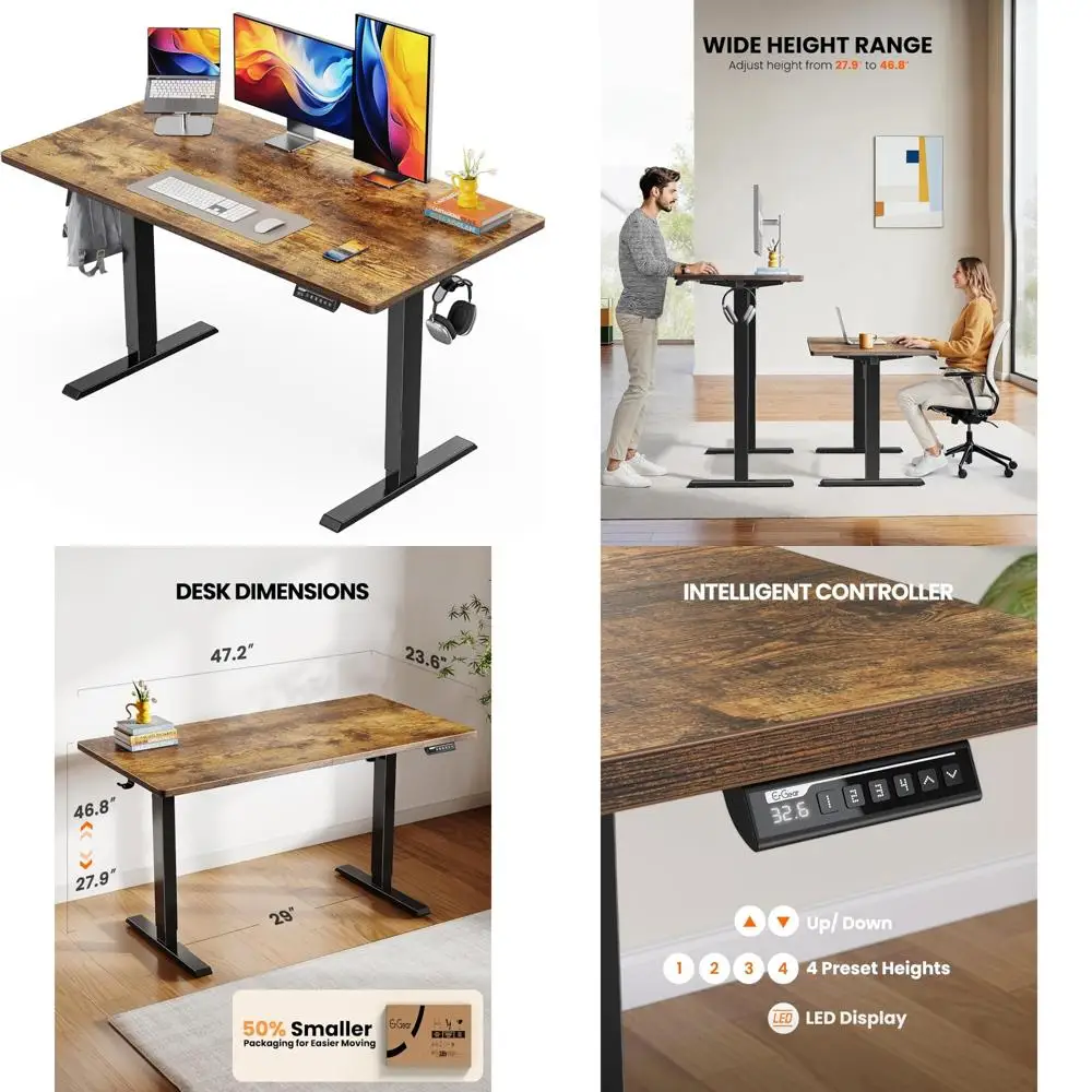 

Adjustable Height Sit-Stand Desk, 48x24 Desk for Home Office, 4 Memory Heights