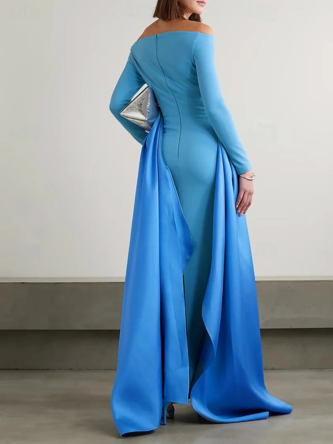 فستان أنيق على شكل حرف a من القماش المطاطي للحفلات الراقصة بدون أكتاف بطول الأرض وأكمام طويلة مطوي ثوب مسائي رسمي 2025 مخصص مجاني