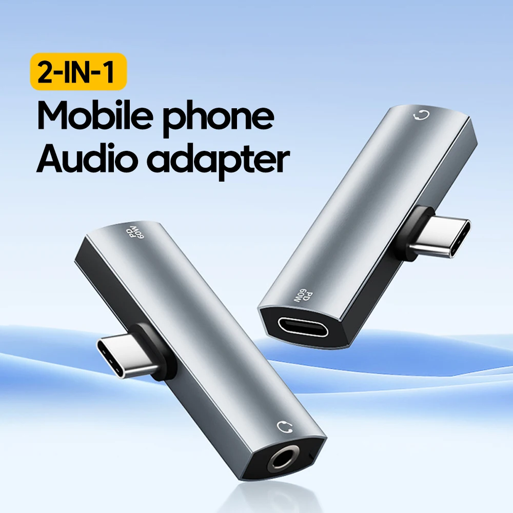 

2 в 1 Адаптер для наушников типа C на 3,5 мм для мобильного телефона PD60W USB C на USB C Разъем для быстрой зарядки для Iphone 16 15 Samsung