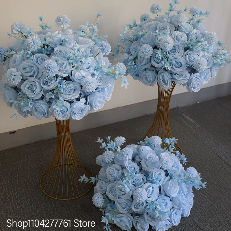 Hochzeitsdekoration: Blumen-Centerpiece, hellblaue künstliche Rosenblumenkugel, Kranz, luxuriös für Zeremonie, Empfang, Tischdekoration, Event-Hintergrund – Detail 7