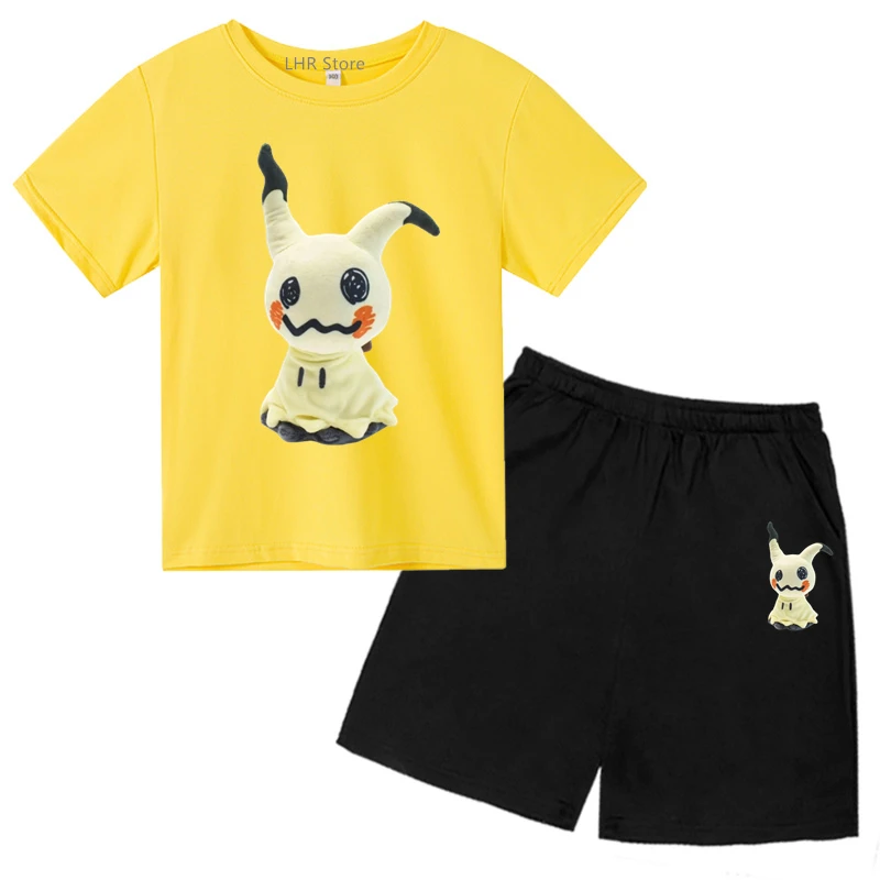 T-shirt e short para menino e menina, top de manga curta, gola redonda, design dos desenhos animados, lazer, 2 a 12 anos, verão