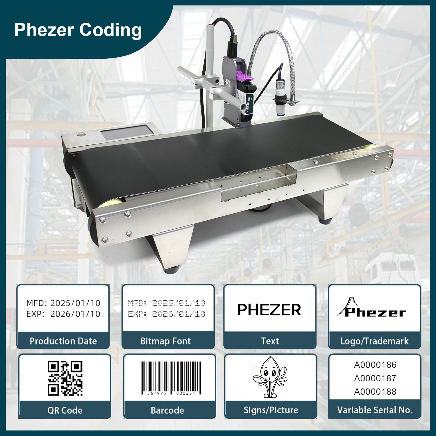 

Phezer New P30 4.3 Inch 12.7/24.5/mm Label Printer Online Inkjet Printer TIJ QR Bar Batch Code Date Number Logo Expiry Date