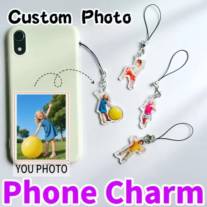 Personalized Acrylic Phone Pendant 1 Piece with Custom Photo Portrait Celebrity Company Logo Pet Car Memorabilia Short Lanyard P