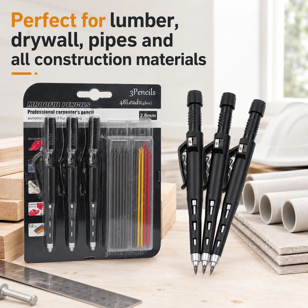 

Professional Woodworking Pencil Card Set, Deep Hole Marking and Drawing, with 2.8mm Refill Leads, for Carpenters Engineering