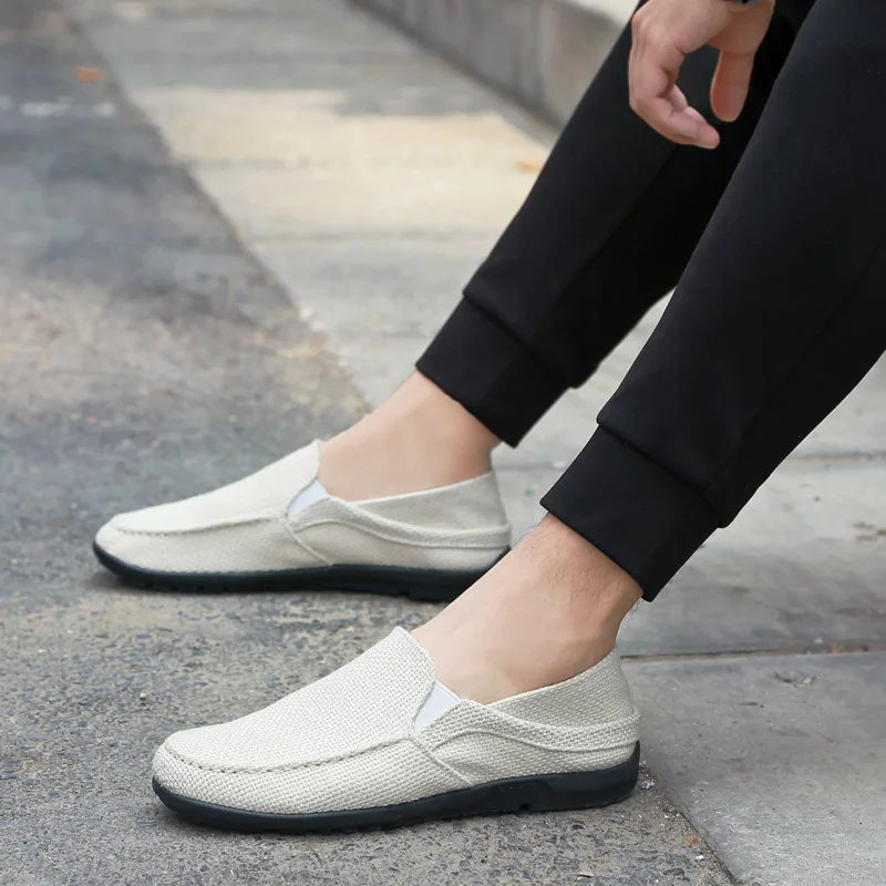 Summer Linen breathable Men Loafers  Casual Shoes Fashion Slip On Driving Shoes Breathable Moccasins 2023