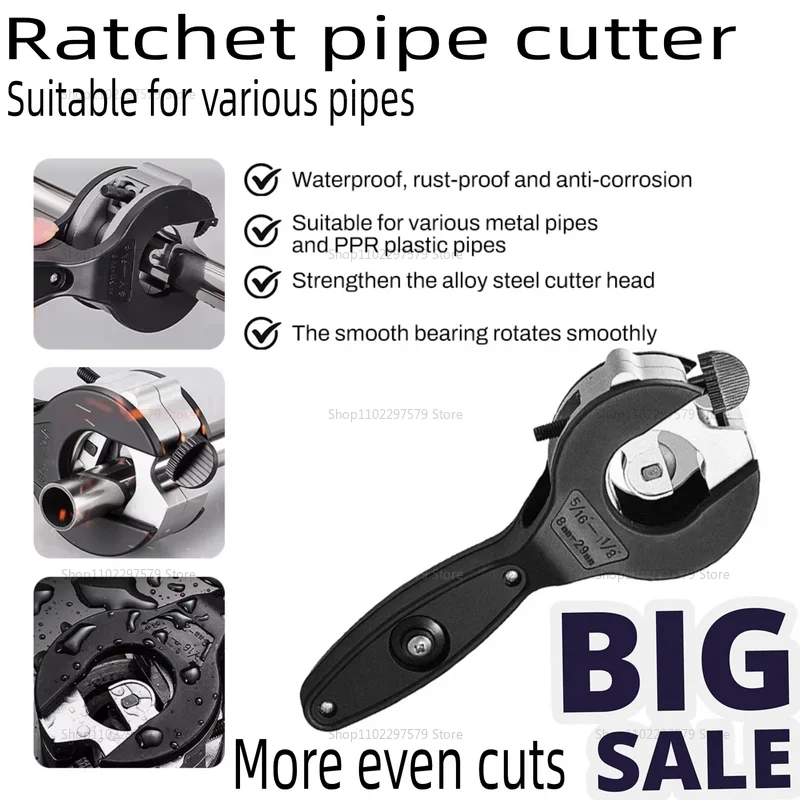 

Ratcheting Tubing Cutter 8-29mm Universal Pipe Cutter for Stainless Steel Copper Aluminum Hose Cutting Hand Tools for Plumbing