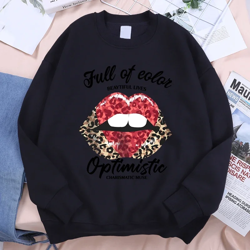 

Leopard print lips print man women streetwear hip hop fashion streetwear casual pullover menswear autumn oversize couple hoodie