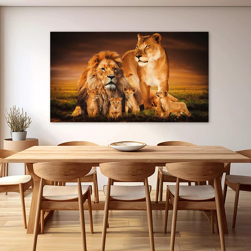 الأسد الأسرة الملصقات الحيوان اللوحة جدار صورة فنية لغرفة المعيشة غرفة نوم قماش يطبع ديكور المنزل الحديث لا الإطار