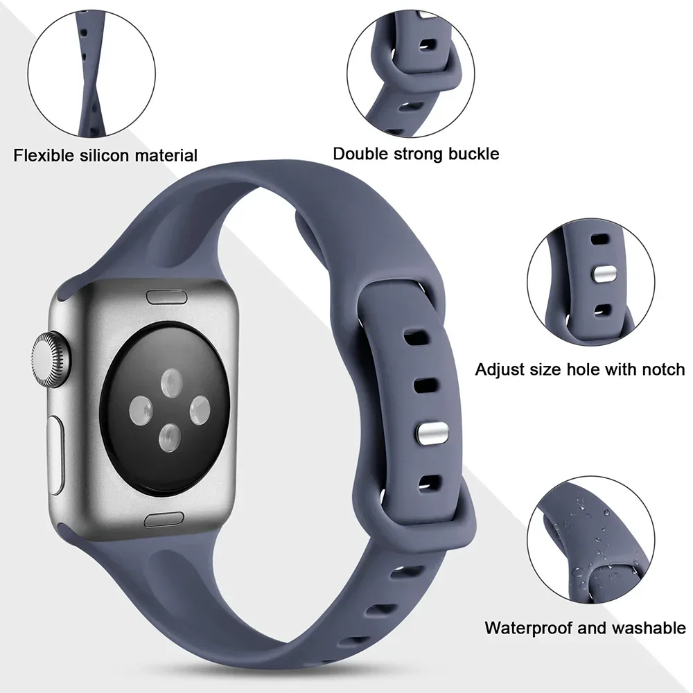 Slim Silicone Strap For Apple Watch Band 45mm 44mm 40mm 41mm 42-46mm sport bracelet iwatch series 10 8 7 se 3 4 5 6 9 ultra 49mm