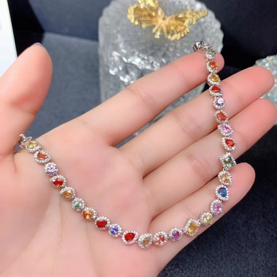 KJJEAXCMY Brand Boutique Jewelry 925 Sterling Silver Natural Color Sapphire Hollow Out Women's Exaggerated Bracelet Girls' Ancie