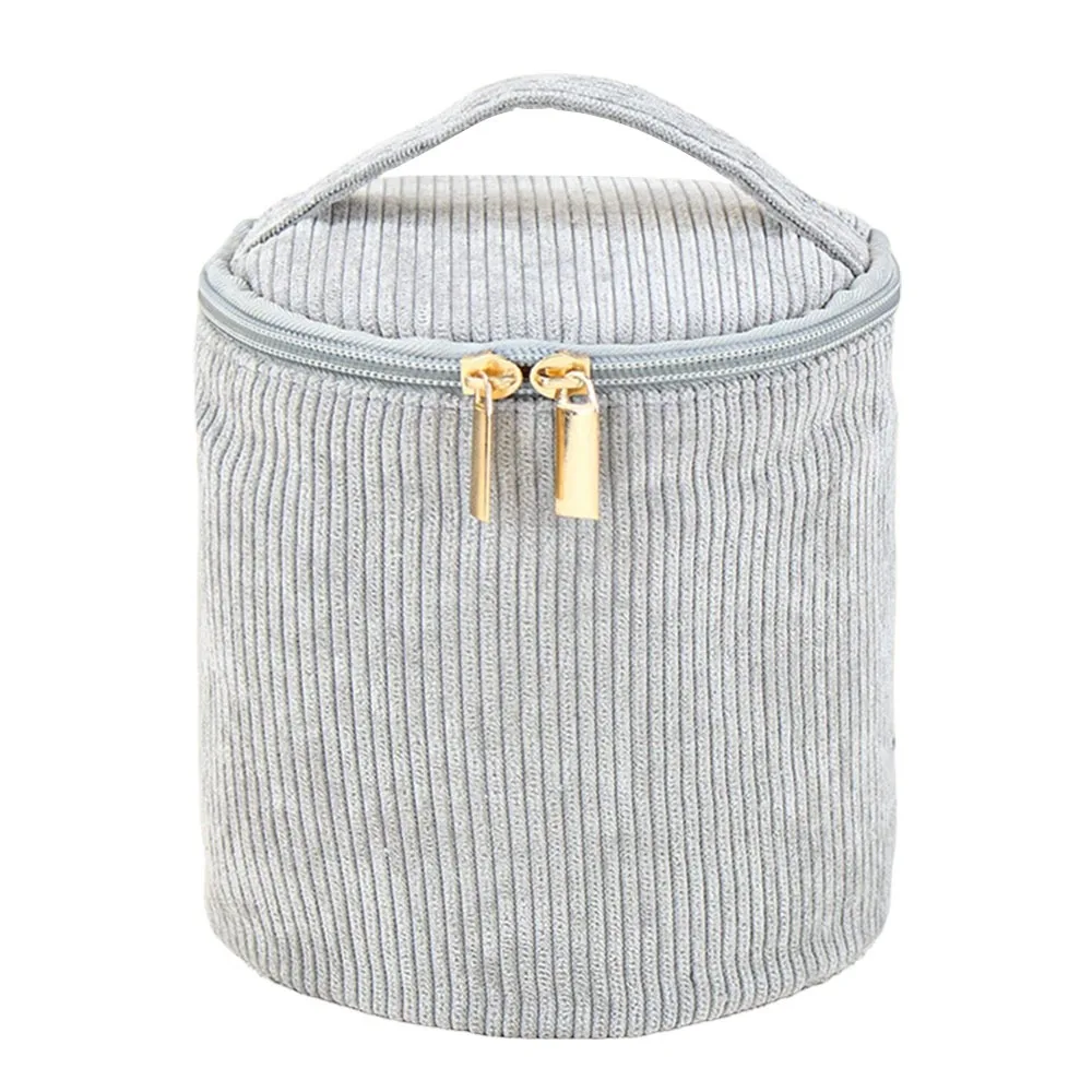 

Cylindrical Shape Corduroy Makeup Bag Handheld Large Capacity Cosmetic Bag Multi-functional Storage Bags