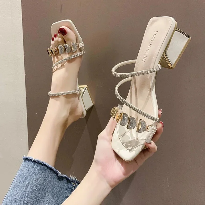 Women Fashion Rhinestone High Heel Sandals Summer Ladies Sexy Sandals Female Leather Sandals Plus Size 34-40 Zapatos De Mujer