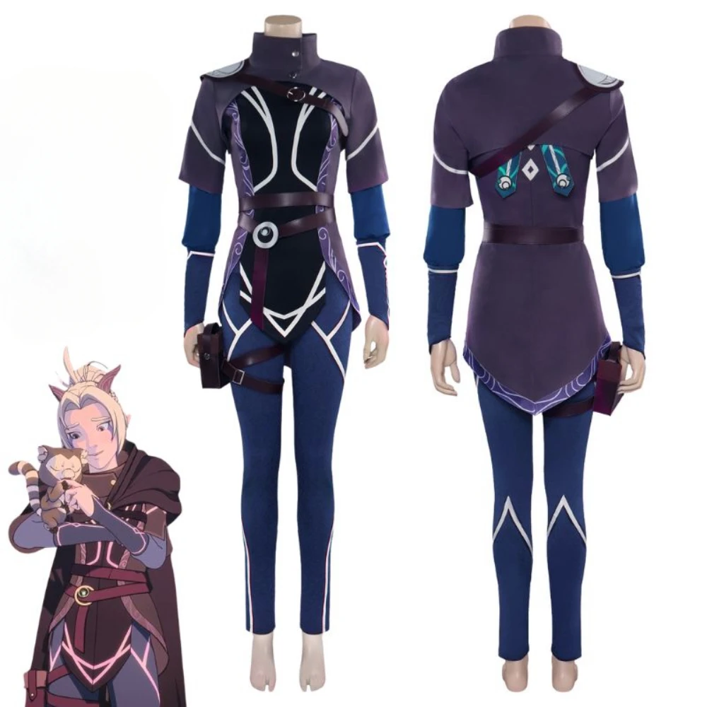 

The Dragon Prince Rayla Cosplay Costume Adult Women Uniform Top Pants Battle Suit Halloween Carnival Outfits