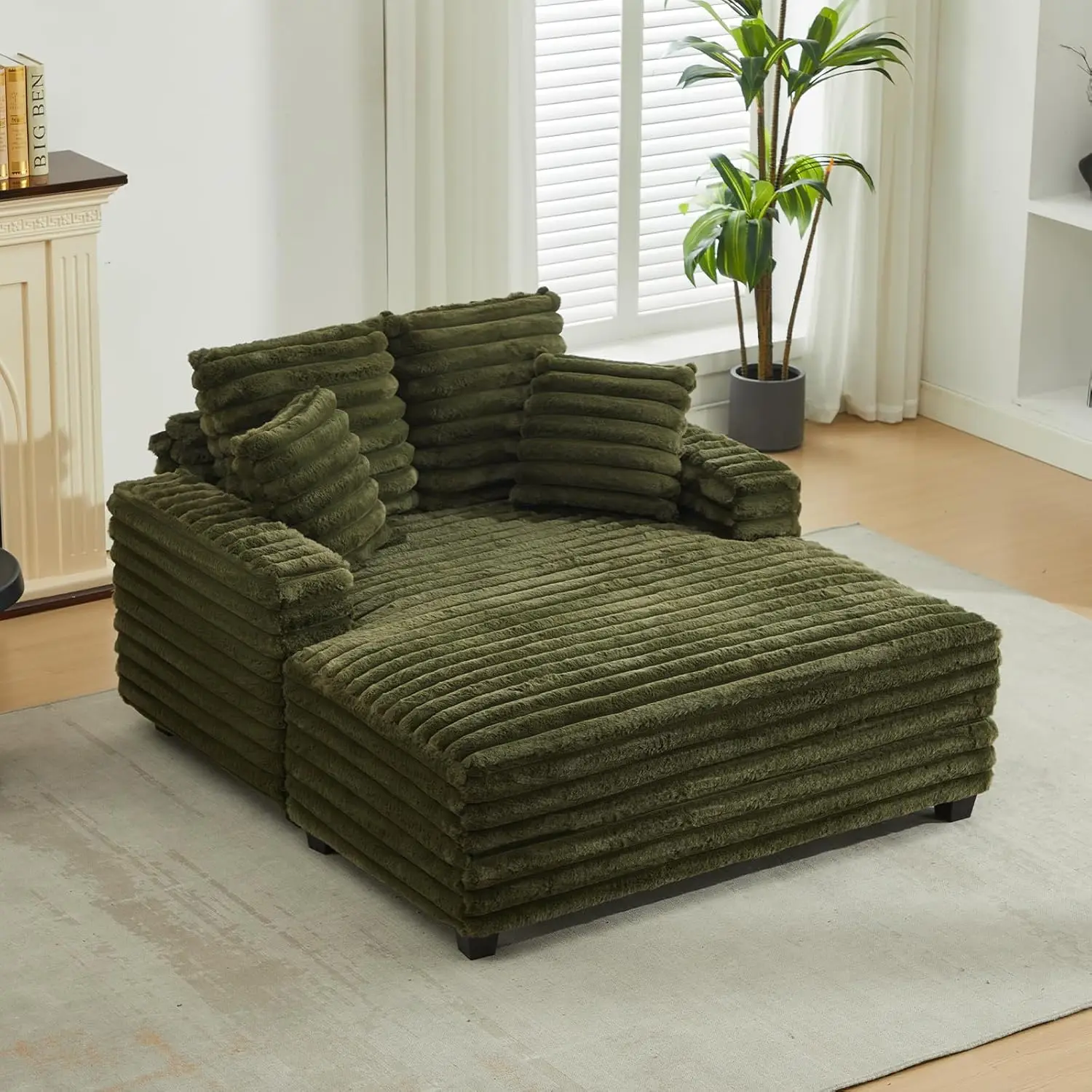 

60'' Oversized Chaise Lounge Chair Indoor, Corduroy Upholstered Sleeper Sofa Bed, Deep Seat Sleeper Couch Cozy Reading Chairs,