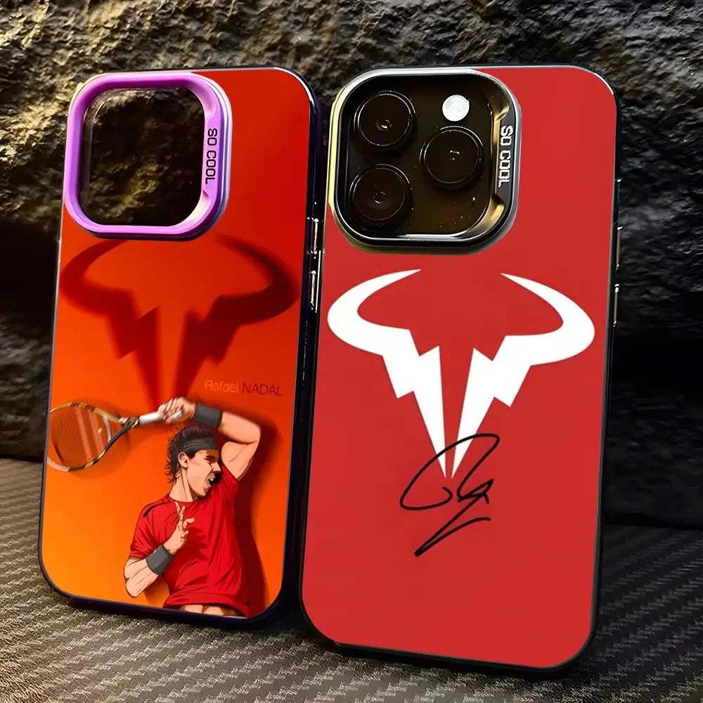 Funda de teléfono Tennis Superstar Rafael Nadal para IPhone 16 Pro Max 15 Pro 14 Plus 12 13 X XS Max XR 11 Pro cubierta plateada colorida