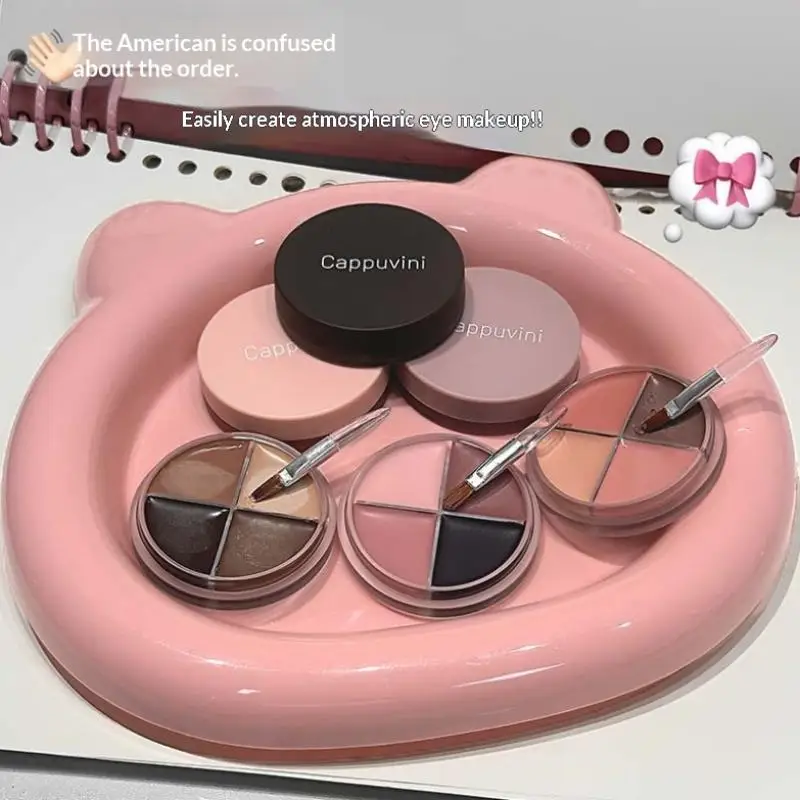 1 szt. Paleta Cieni do Powiek Cappuvini Matte Velvet 4 Kolory z Eyelinerem, Rozświetlaczem i Konturówką, Uroczy Zestaw Kosmetyków do Makijażu Oczu