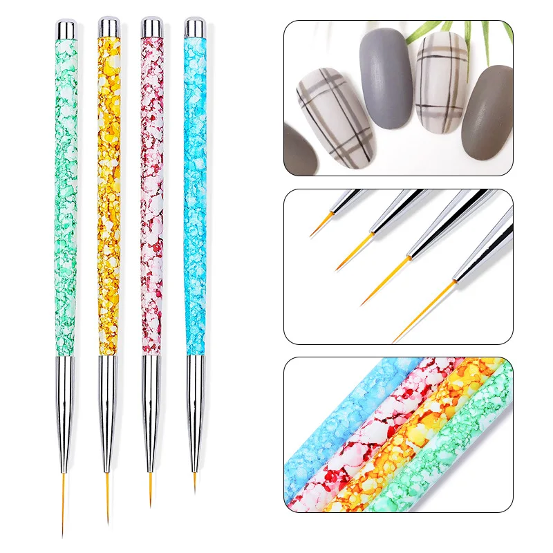 Lot de 4 pinceaux bleus pour nail art, stylo pour dessin, peinture, outil de manucure