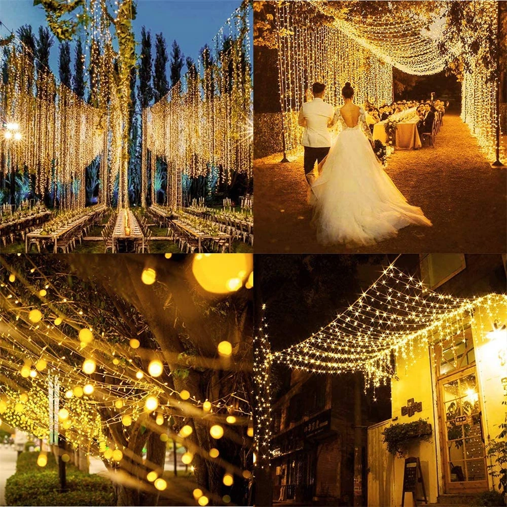 USB/Solar/Battery Powered Curtain Fairy Light String Remote Contro Window Decor Lamp for Christmas Wedding Party Room Decorative