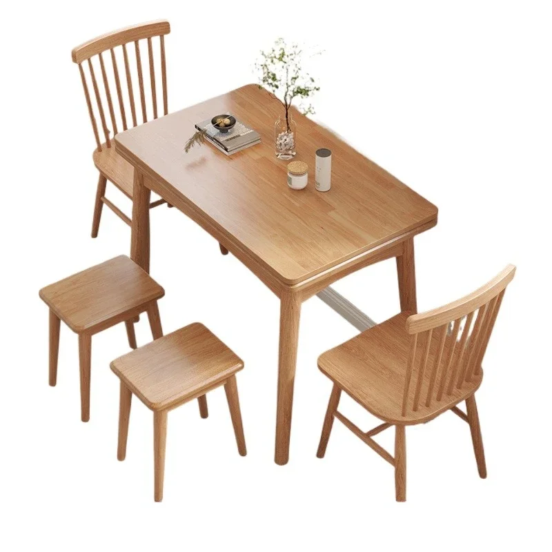 Folding dining table chair household small apartment Nordic telescopic all solid wood modern simple space saving table