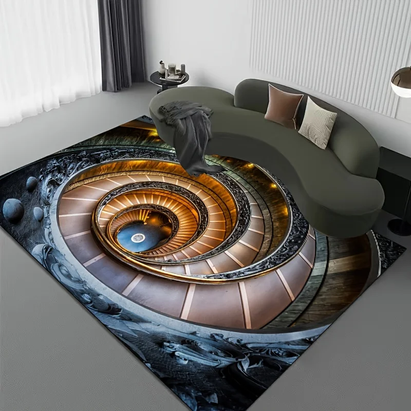 3D Spiral Staircase Rug – Soft, Washable, Non-slip Decorative Carpet for Living Room, Bedroom, Bedside, Door Mat