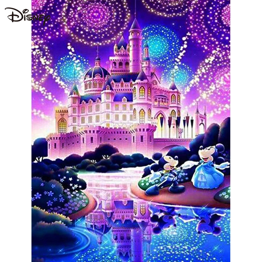 Zamek Disney obraz diamentowy myszka miki w pełni z okrągłych mozaika 30x40cm kreskówka krzyż zestaw do szycia ozdoba haftowana Minnie do domu