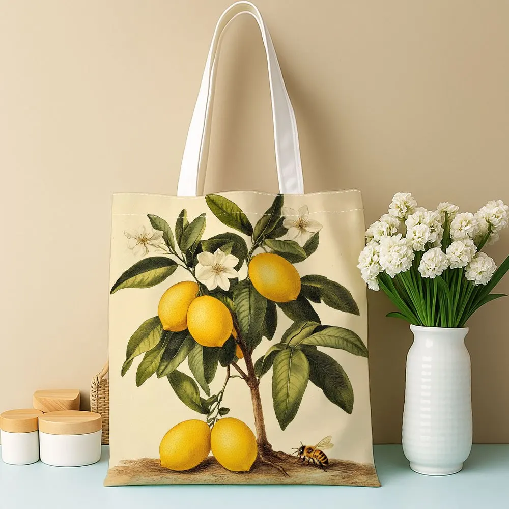 Lemon Floral Design Tote for Ladies Timeless Fruit Artwork Shoulder Bag Unlined Shopping Bag Multi Functional Shoulder Bags