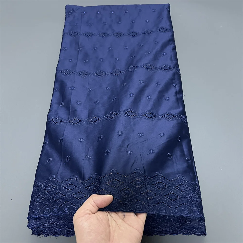 قماش دانتيل أفريقي 2025 جودة عالية، أقمشة قطنية 100% بالمتر، تطريز، فستان زفاف، أزرق، تول، تصميم، قماش، 5 ياردات