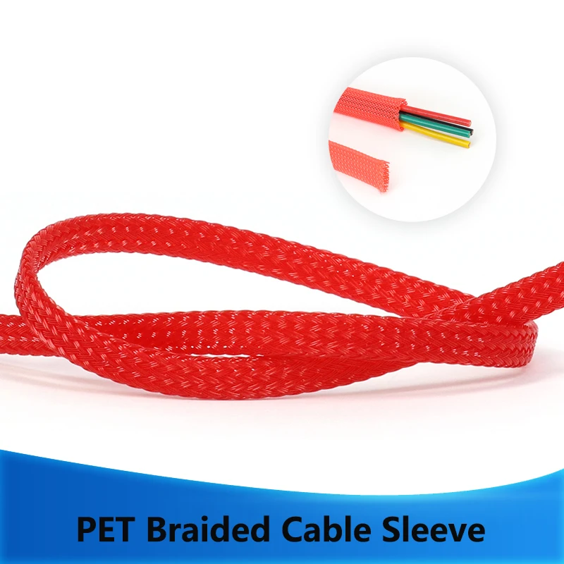 

2/4/6/8/10/12/14/16/20/25/30 ~ 60mm Red PET Braided Cable Sleeve Expandable High Density Insulated Cables Protection Wrap Sheath