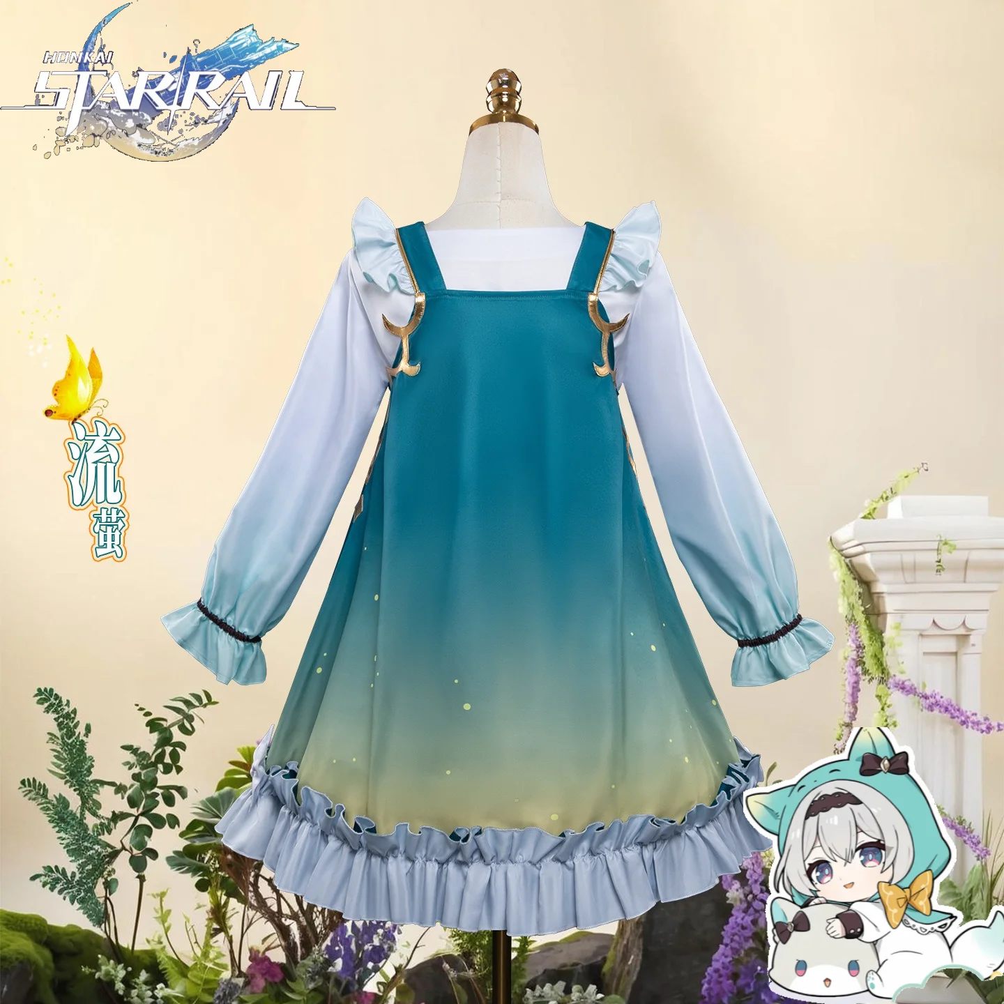 Honkai: Star Rail Firefly Cosplay Costume Girls' Dorm Series Mint Green Cute Pajamas Soft Firefly Girl Loungewear Wig for Party view 2