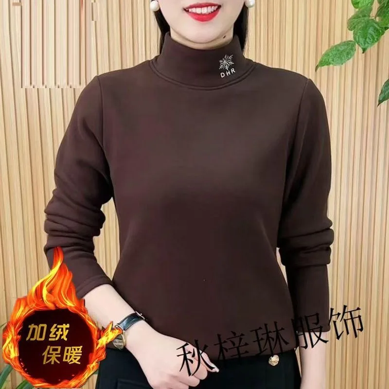 

Повседневная бархатная утолщенная нижняя рубашка с геометрической вышивкой для женщин осенью и зимой, модный топ с полуводолазкой