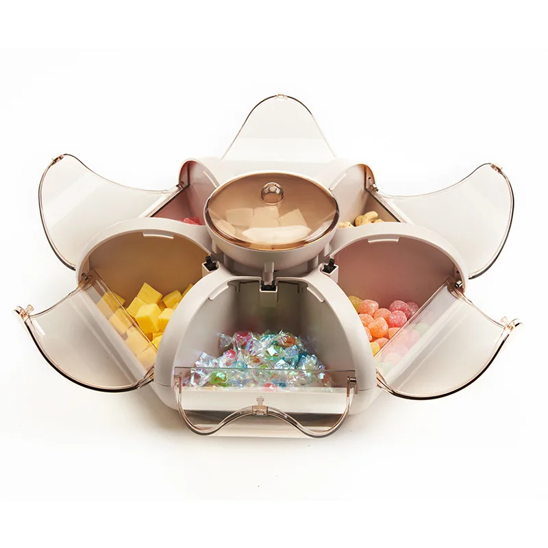 

Creative Candy Box Fashion Lotus-Shaped Room Tray Transparent Pressing Type Fruit Snacks Divided Grid Dried