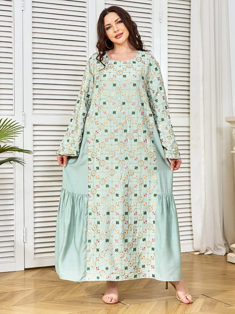 

Siskakia New Luxury Woman Evening Dress Dubai Embroidery Abaya Sequins Patchwork Moroccan Caftan Woman