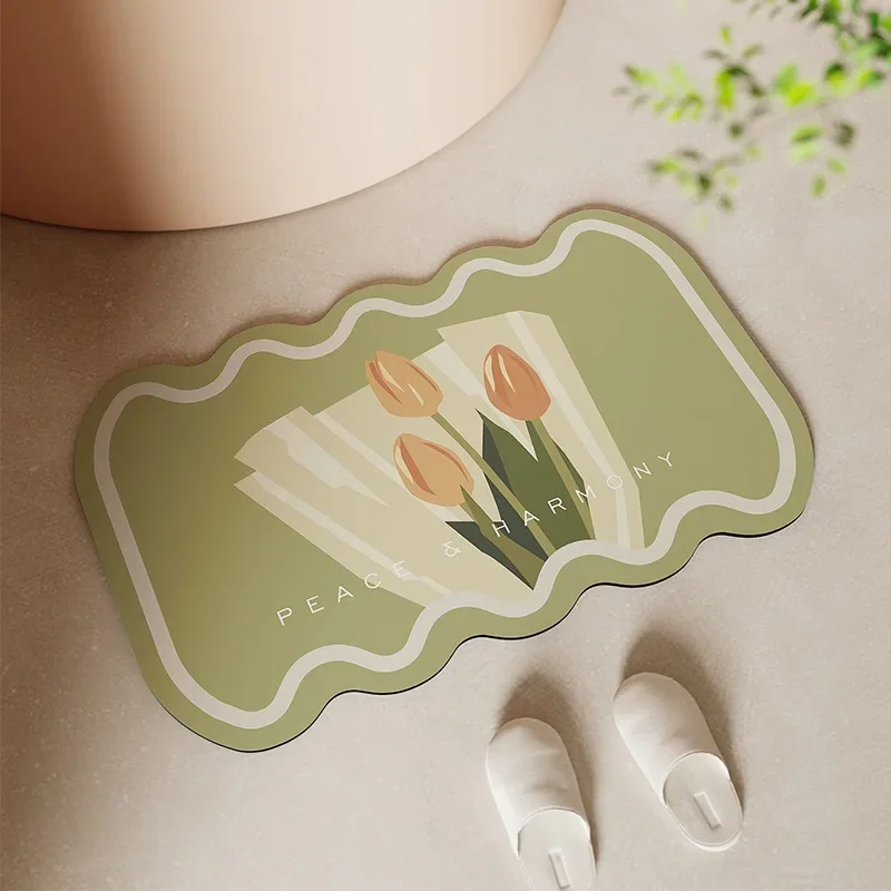 Water Absorbent Pad Foot Mat Bathroom Doorway Floor Mat Toilet Anti-Skid Quick Drying Rugs Toilet Cushion Bedroom Floral Carpets