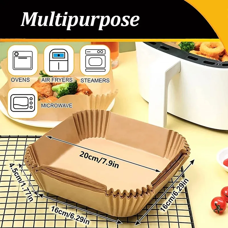 Air Fryer 50/100PCS Bakeware Disposable Paper Tray Non-Stick Mat Oil-proof Liner Non-Stick Mat for Kitchen Oven Baking Paper