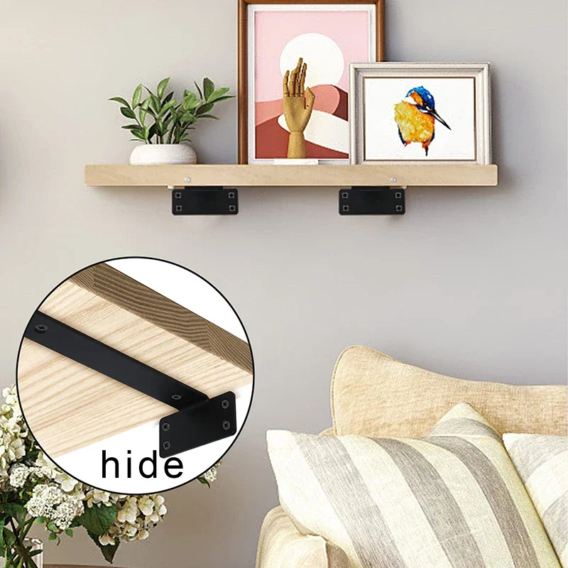 2PCS T Shaped Shelf Brackets Heavy Duty Floating Shelf Brackets with Screws Invisible Shelving Bracket Wall Mounted