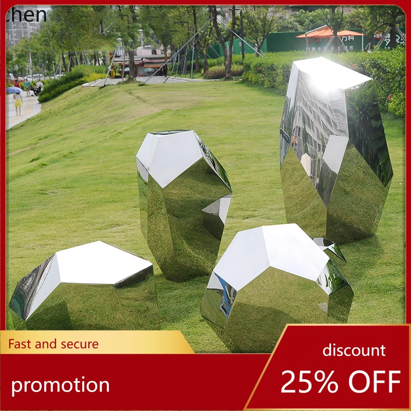 

ZML Garden Outdoor Stainless Steel Creative Stone Floor Sculpture Outdoor Lawn Landscape Decoration Artwork
