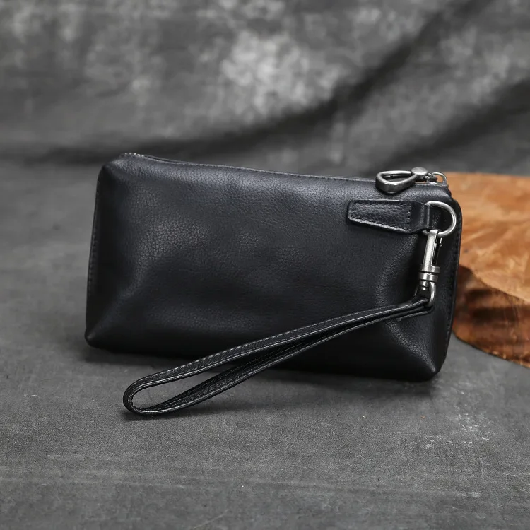 

Men Phone Pouch Genuine Leather Hand Bag Soft Cowhide Long Wallet Men's Top Layer Leather Mobile Phone Purse with Wrist Strap