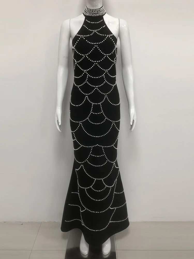 

Faionable White Pearl Nelace Strapl Wrap Dr Long Par Ball Gown Strapl Evening Dr for Wedding And Anniversary