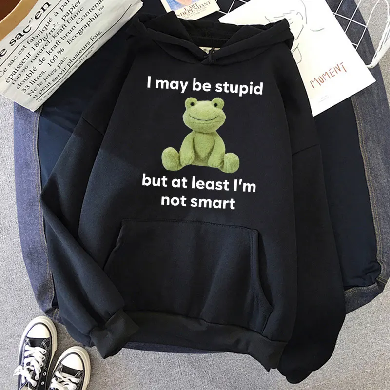 

Funny Doll Meme Print Hoodie I May Be Stupid But At Least I'm Not Smart Sweatshirt Men Women Fashion Oversized Casual Streetwear