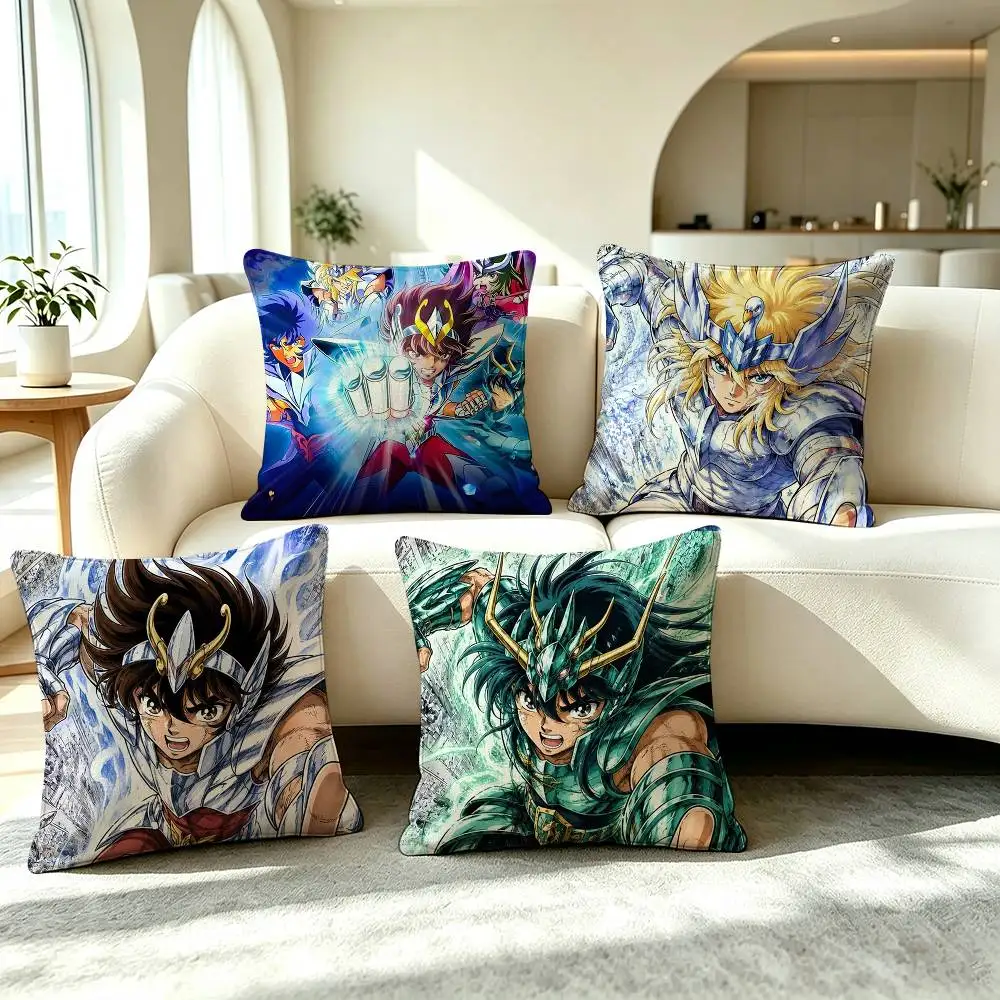 S-Saint Seiya Anime  Pillow Case Square Double-Sided Sofa Cushion Cover Bedroom Bedside Pillow
