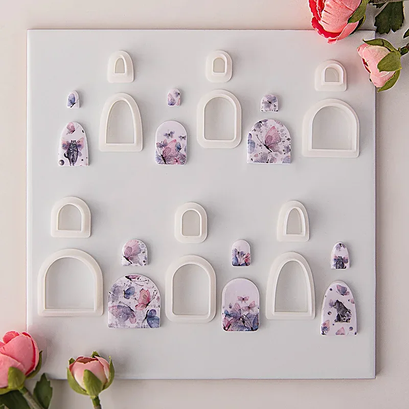 6Pcs/Set Creative Simple Style Geometric Arch Oval Shape Polymer Clay Cutters Clay Molds For DIY Earring Necklace Pendant Making