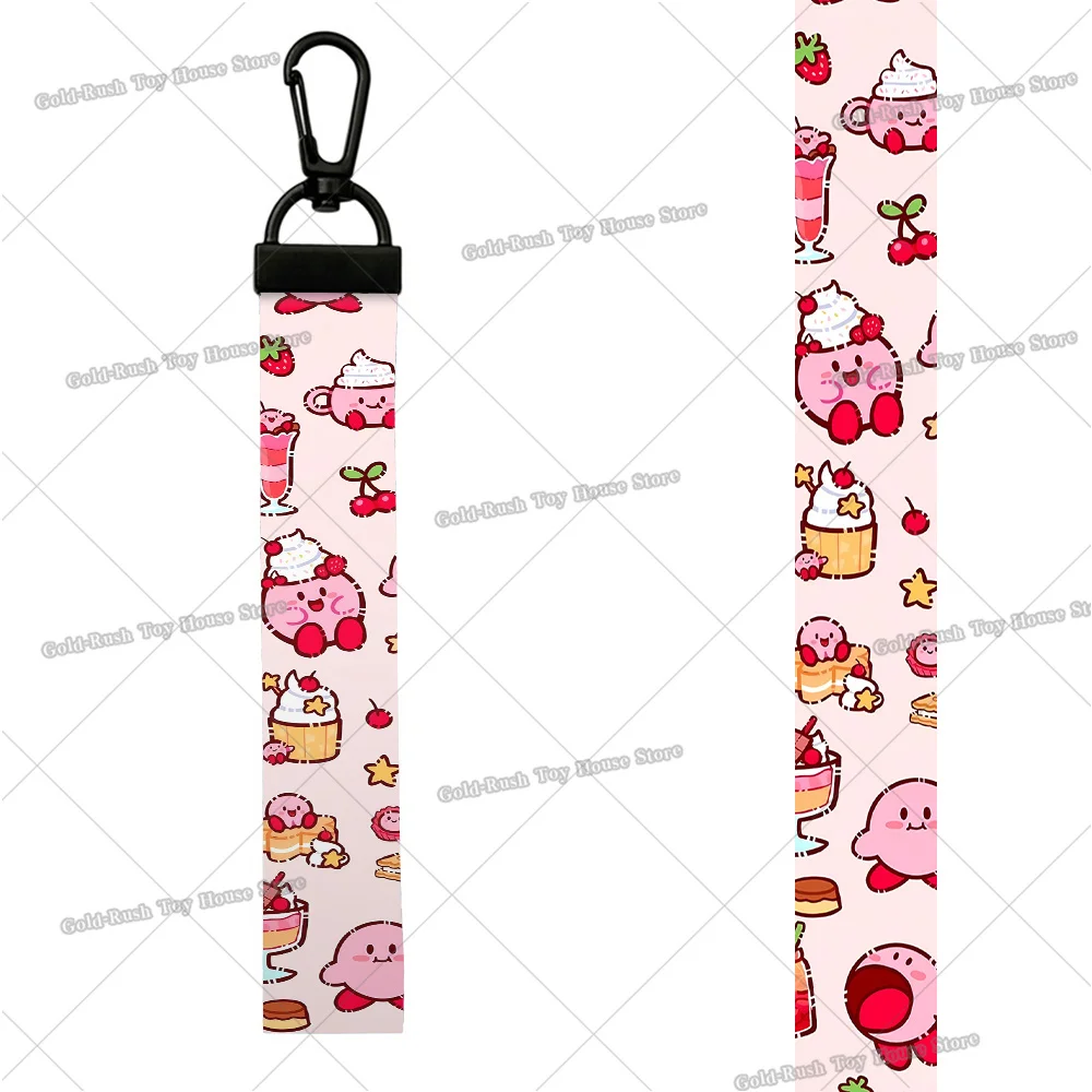 Kawaii Kirbys Strap Wristlet Keychain Cartoon Webbing Car Key Ring Hand Wrist Ribbon Key Chain Lanyard Key Holder Birthday Gift view 4