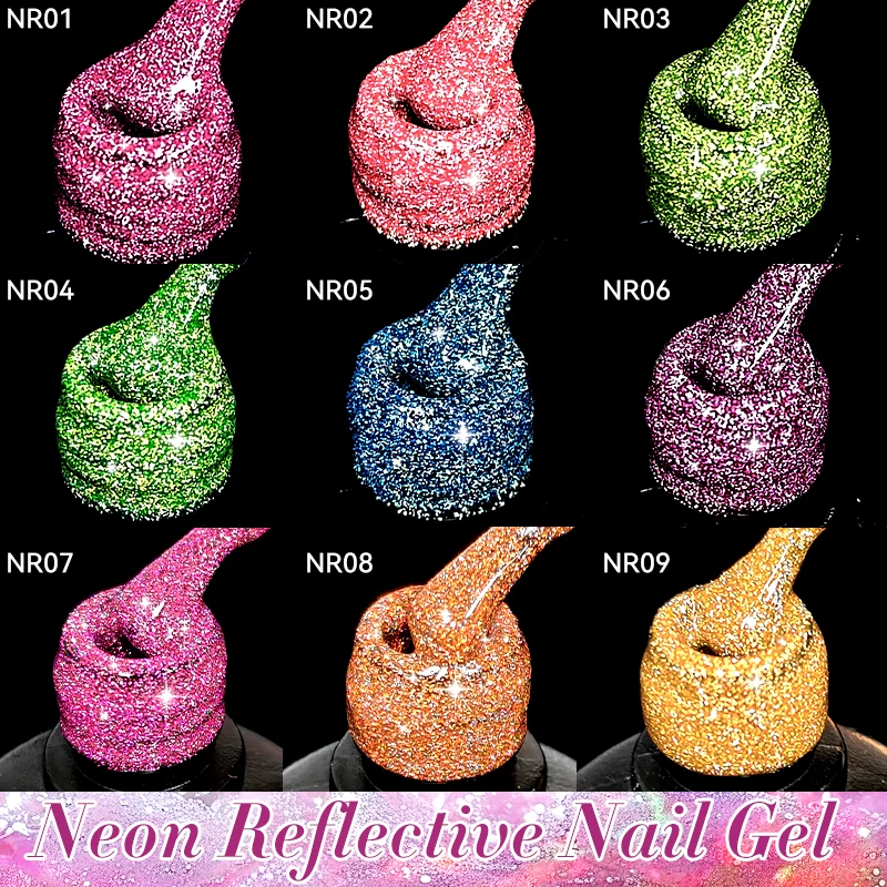 LILYCUTE 6PCS/SET 7ML Fluorescent Reflective Glitter Gel Nail Polish Summer Neon Super Shining Semi Permanent UV Gel Nail Art