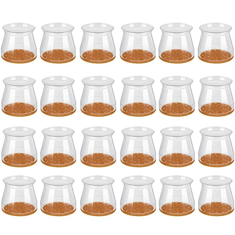 

Chair Leg Floor Protectors 24 Pack Clear Silicone Cap With Felt Pad Bottom For Hardwood, Fits Most Furniture