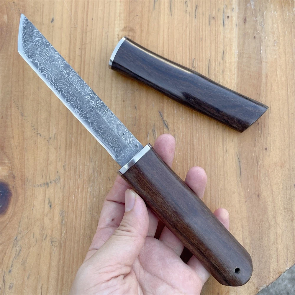 

Карманный нож с дамасским лезвием Танто высокой твердости и деревянной ручкой, охотничий нож в японском стиле, инструмент EDC для выживания на открытом воздухе